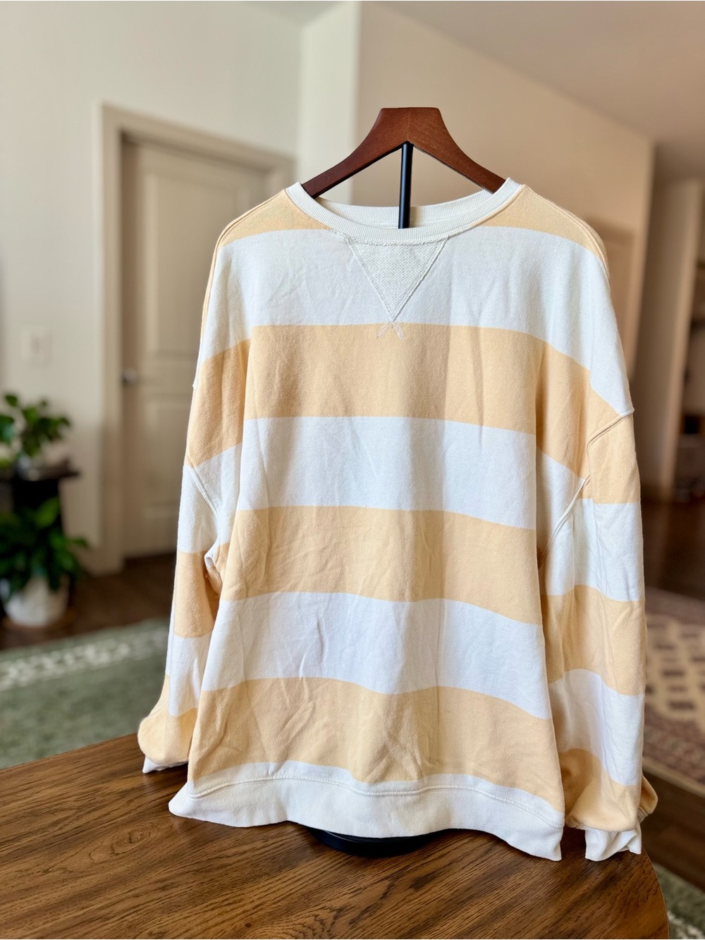 Women's Oversized Striped Crewneck Sweater - Cream & Yellow